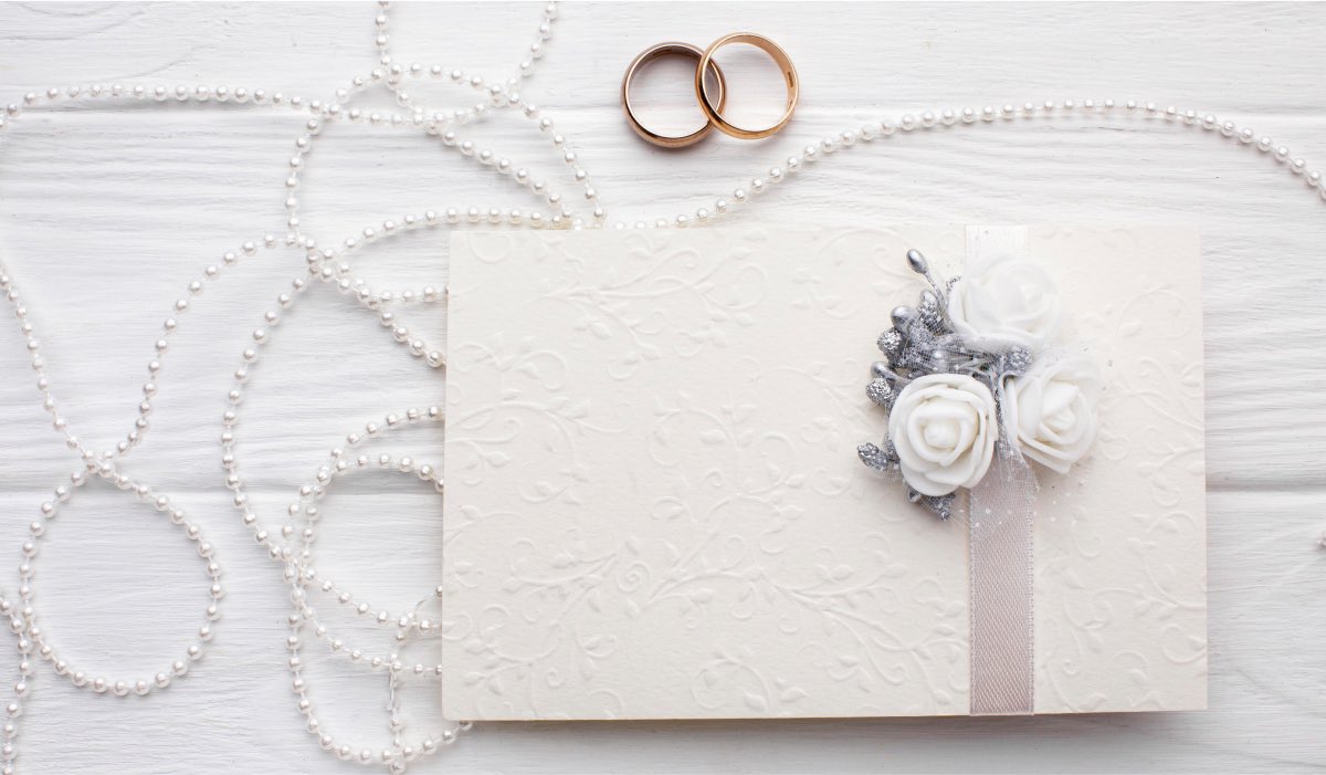 Wedding invitation, two wedding rings and a string