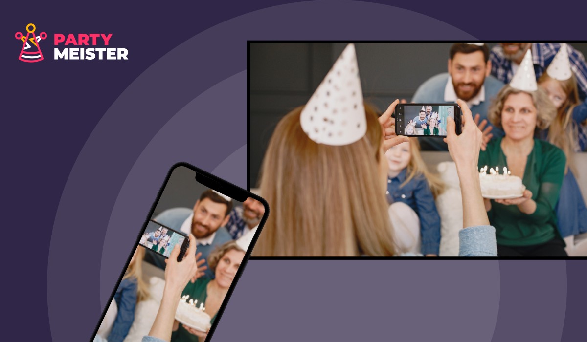 A birthday party photo on an iPhone and a smart TV