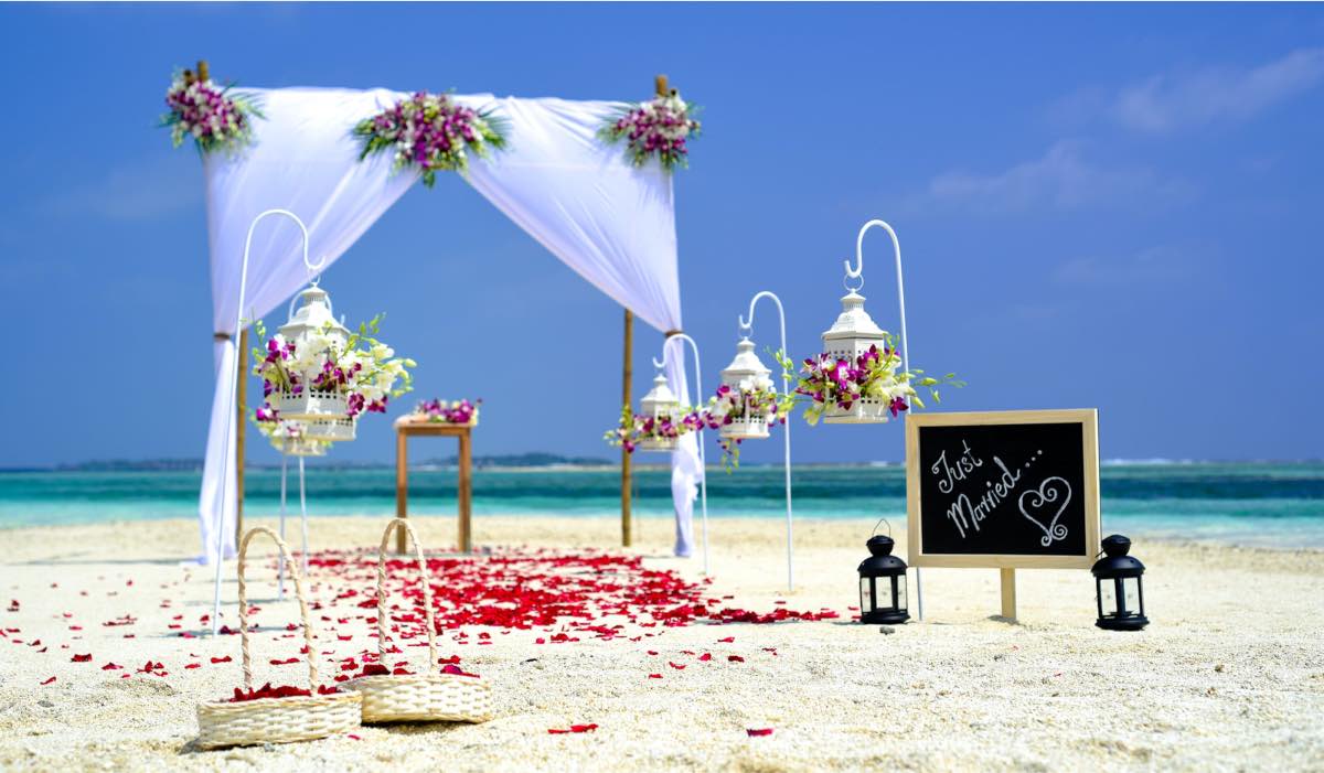 wedding photo booth at a beach